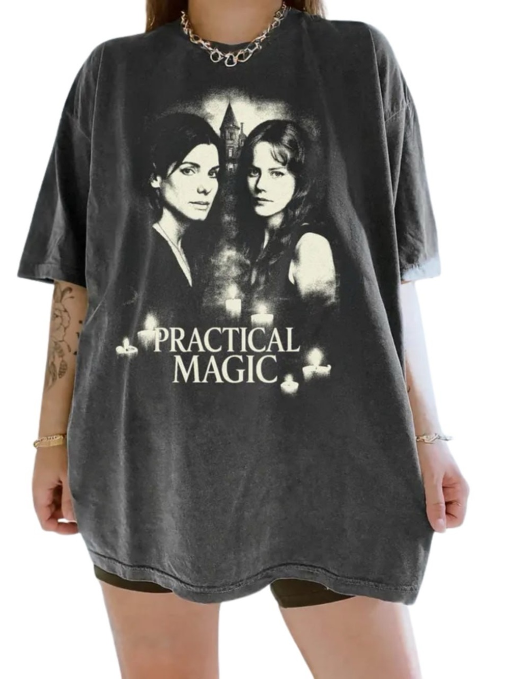 Comfort Colors Pepper Practical Magic Graphic Tee - Black with Cream Print
